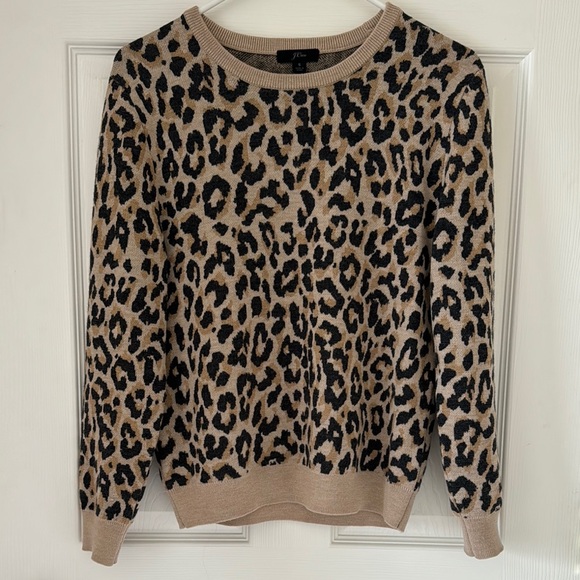 J. Crew Tan and Black Leopard Print Crew Neck Sweater - Picture 1 of 2